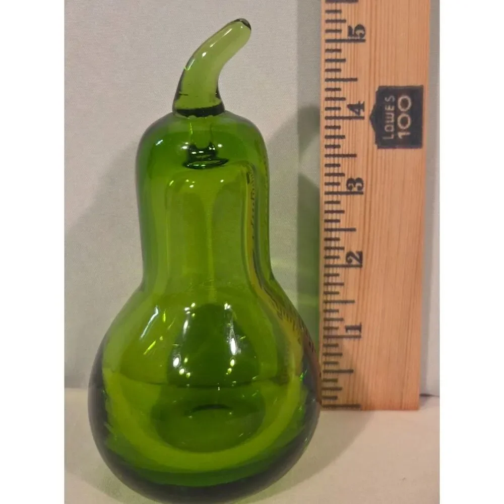 Vintage Hand Blown Green Art Glass Pear Mid Century Decor